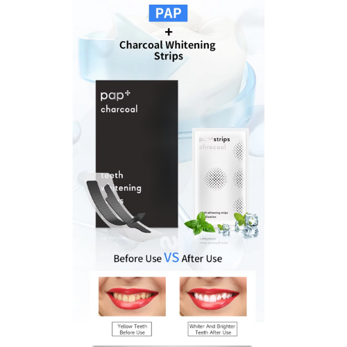 Mint Flavor Charcoal Teeth Whitening Strips – PAP+ Charcoal Formula for a Bright, White Smile | 14 Pairs/Box